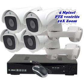   Komplett megfigyelő rendszer 5 Mpixeles Zoom-os és forgatható PTZ IP kamerákkal 5MP-PTZ-DVR