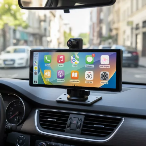 CarPlay és Android Auto autós multimédia kijelző, első-hátsó DVR menetrögzítő kamera AHD tolatókamerával PNI D1026