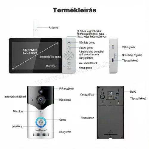 Wifi okos kaputelefon vezeték nélküli LCD monitorral SriHome DH051-DH002