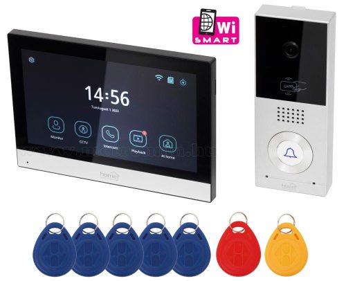 WIFI IP okos kaputelefon és kártyás beléptető 7" érintőképernyős LCD monitorral DPV SMART-RFID TuyaSmart