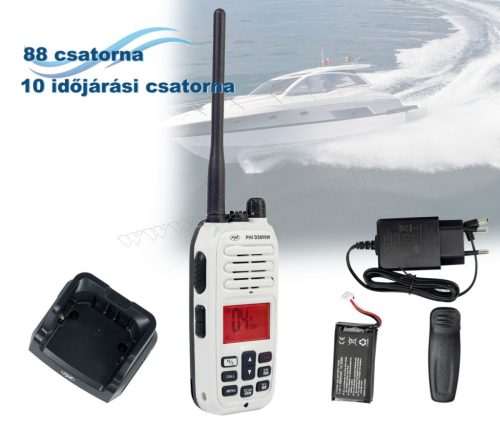 Hordozható VHF hajó rádió állomás, adó vevő fehér DS890WIP67 Marine