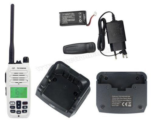 Hordozható VHF hajó rádió állomás, adó vevő fehér DS890WIP67 Marine