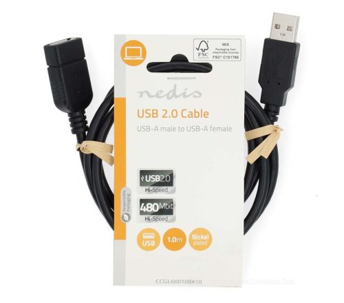 USB 2.0 hosszabbító kábel A-aljzat A-dugó 1 m GL60010BK10