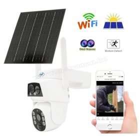   Vezeték nélküli Napelemes Wifi kamera, Android iPhone Wifi kültéri megfigyelő kamera PNI IP794-4MP DUAL-CAM CamHipro