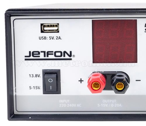 Univerzális szabályozható Szerviz és Labor tápegység 5-15 Volt 20 Amper Jetfon JF-20 