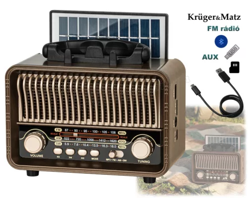 Napelemes Bluetooth Retro rádió Multimédia lejátszó KM832