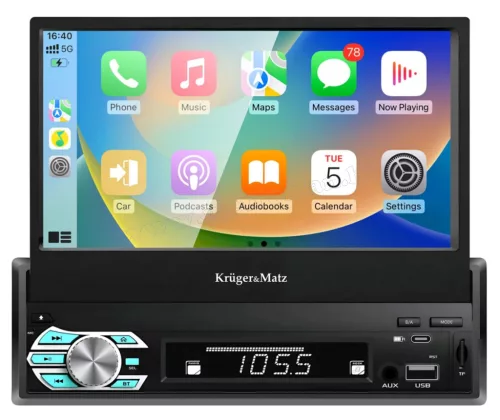 Apple CarPlay és Android Auto 1DIN Multimédia fejegység 7"-os motoros LCD érintőképernyővel Kruger&Matz KM2018