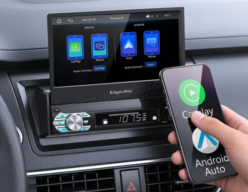 Apple CarPlay és Android Auto 1DIN Multimédia fejegység 7"-os motoros LCD érintőképernyővel Kruger&Matz KM2018