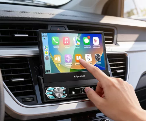 Apple CarPlay és Android Auto 1DIN Multimédia fejegység 7"-os motoros LCD érintőképernyővel Kruger&Matz KM2018
