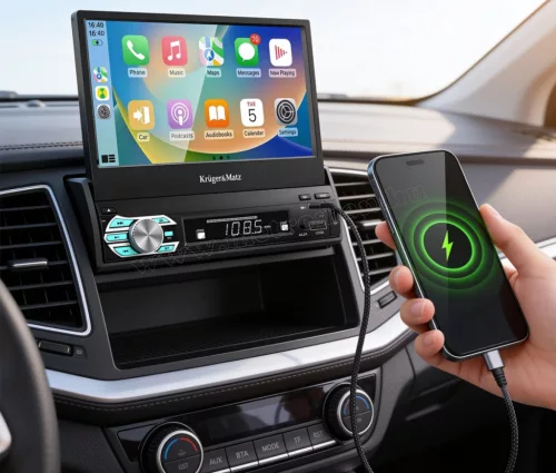 Apple CarPlay és Android Auto 1DIN Multimédia fejegység 7"-os motoros LCD érintőképernyővel Kruger&Matz KM2018