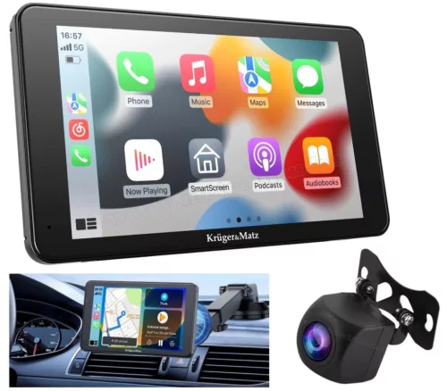 Android Auto és Apple CarPlay autós multimédia kijelző tolatókamerával Krüger&Matz KM2020 7"