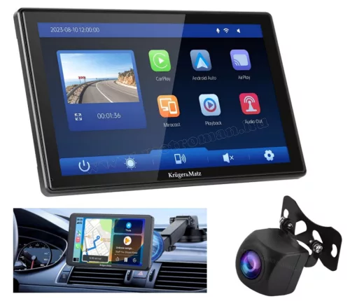 Univerzális 9" autós CarPlay Android Auto multimédia monitor tolatókamerával Krüger&Matz KM2022