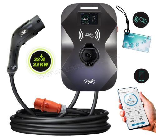Elektromos autó töltőállomás, Fali töltő 22Kw Type2 PNI KW22-BT RFID