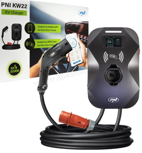 Elektromos autó töltőállomás, Fali töltő 22Kw Type2 PNI KW22-BT RFID