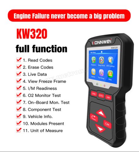 Konnwei KW320 OBD2 hibakód olvasó autódiagnosztikai műszer