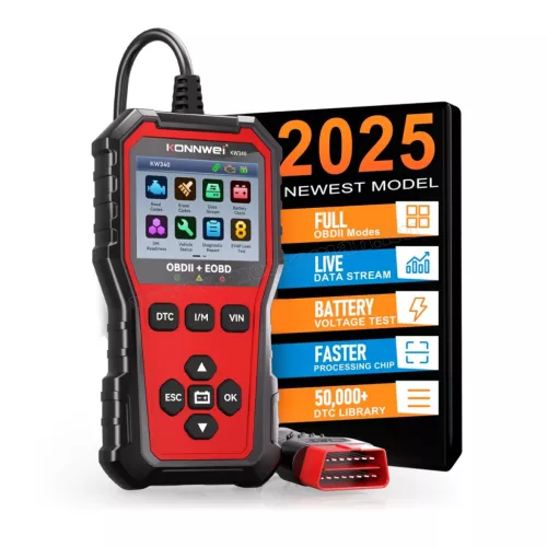 Konnwei KW340 OBD2 hibakód olvasó és törlő autódiagnosztikai műszer, 2,8” színes kijelzővel