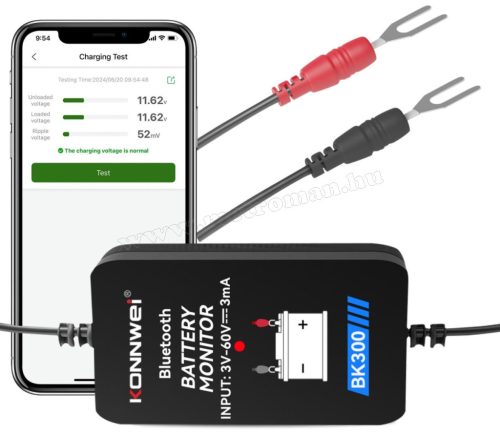 Bluetooth akkumulátortesztelő és figyelő Konnwei BK300 12V/24V