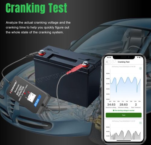 Bluetooth akkumulátortesztelő és figyelő Konnwei BK300 12V/24V