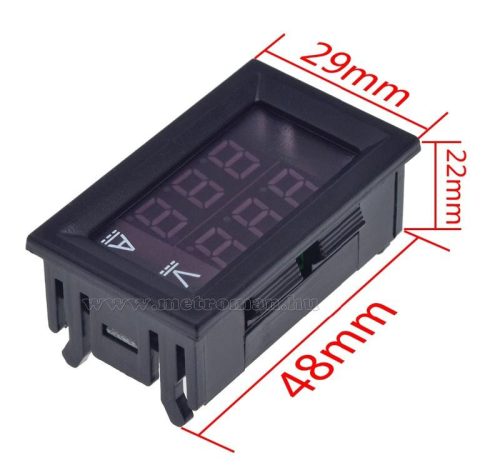 Beépíthető digitális Volt és Ampermérő Sönt ellenállással 0-100V 100A M0100AVDC