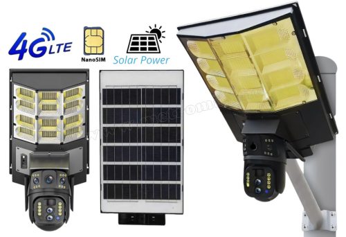 Napelemes 4G IP kamera, mobilnetes SIM kártyás kültéri biztonsági kamera Kültéri LED lámpa  M0201-4G-PTZ-LED DualCam V380PRO