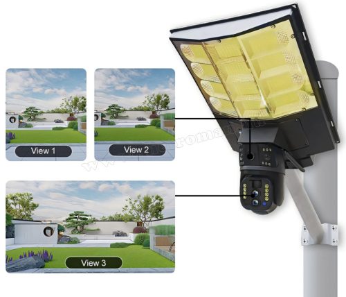 Napelemes 4G IP kamera, mobilnetes SIM kártyás kültéri biztonsági kamera Kültéri LED lámpa  M0201-4G-PTZ-LED DualCam V380PRO