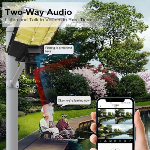 Napelemes 4G IP kamera, mobilnetes SIM kártyás kültéri biztonsági kamera Kültéri LED lámpa  M0201-4G-PTZ-LED DualCam V380PRO