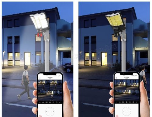 Napelemes 4G IP kamera, mobilnetes SIM kártyás kültéri biztonsági kamera Kültéri LED lámpa  M0201-4G-PTZ-LED DualCam V380PRO
