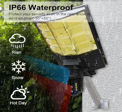 Napelemes 4G IP kamera, mobilnetes SIM kártyás kültéri biztonsági kamera Kültéri LED lámpa  M0201-4G-PTZ-LED DualCam V380PRO