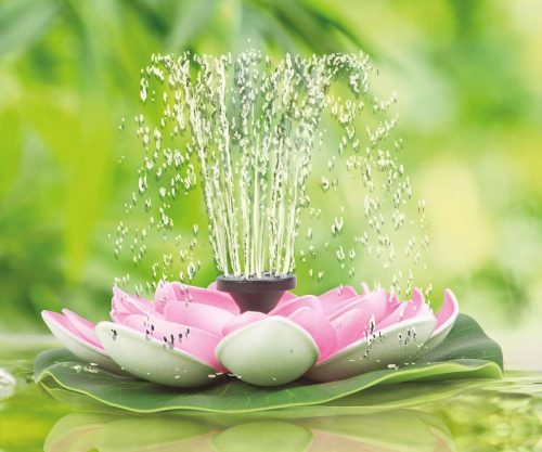 Úszó napelemes szökőkút rózsaszín tavirózsa M11224B 