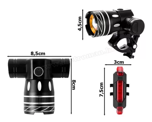 Első és hátsó LED kerékpár lámpa szett M14391USB