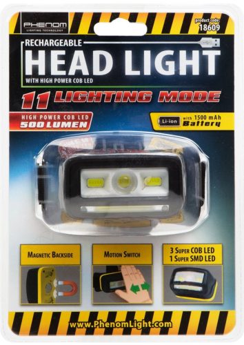 COB LED fejlámpa mozgásérzékelővel 18609