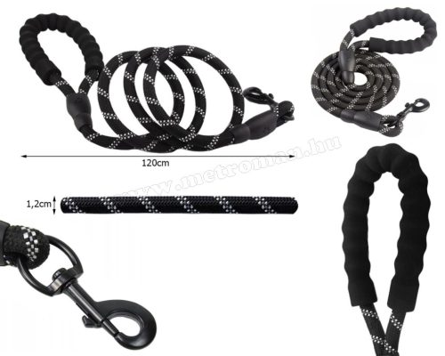 Fényvisszaverő kutyapóráz  120 cm fekete M19360F
