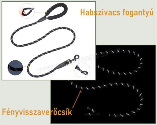 Fényvisszaverő kutyapóráz  120 cm fekete M19360F