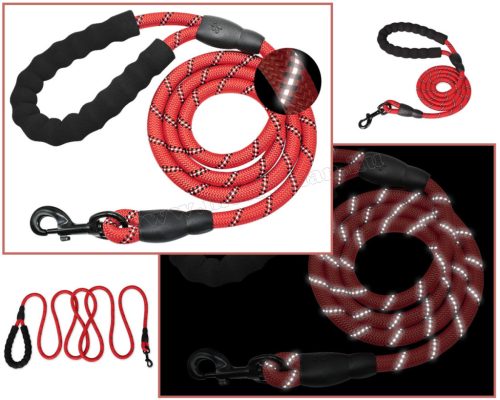 Fényvisszaverő kutyapóráz  120 cm piros M19360P