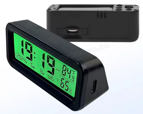 Napelemes Autós Óra és Hőmérő Kék-Zöld M2201A