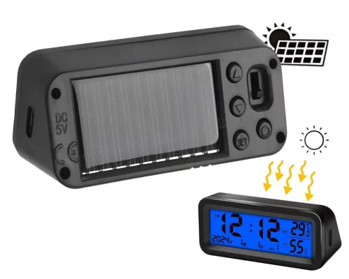 Napelemes Autós Óra és Hőmérő Kék-Piros M2201B