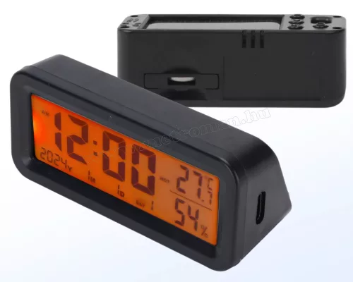 Napelemes Autós Óra és Hőmérő Kék-Piros M2201B