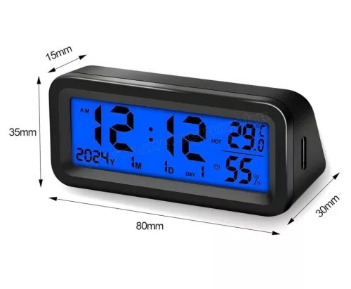 Napelemes Autós Óra és Hőmérő Kék-Piros M2201B