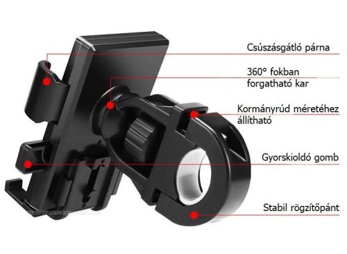 Motoros kerékpáros kormányra szerelhető telefontartó M2302