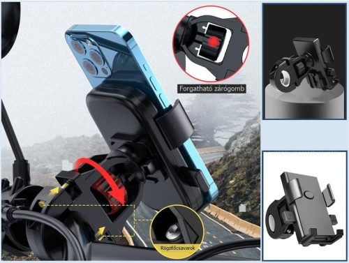Motoros kerékpáros kormányra szerelhető telefontartó M2302