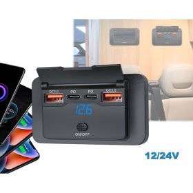   Autós beépíthető USB-A USB-C gyorstöltő feszültségmérővel M24901AX4