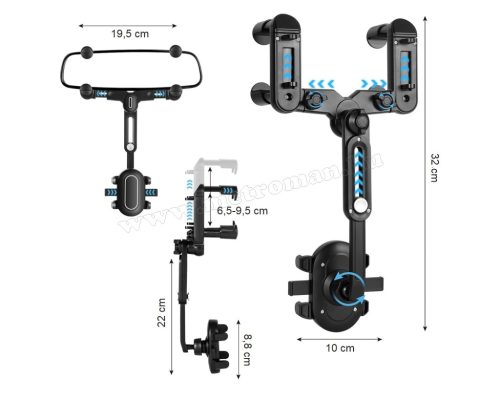 Visszapillantó tükörre rögzíthető univerzális telefontartó M24983
