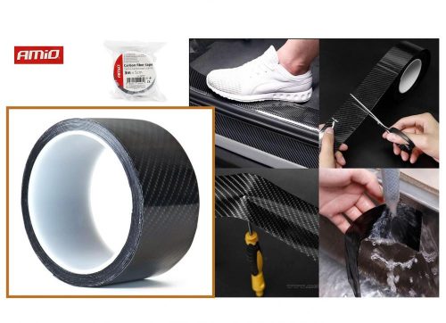 Autó fólia, öntapadós 3D fekete Karbon szalag matrica 3 méter M2597