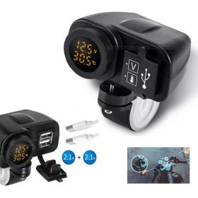   Motorkerékpár USB töltő Volt és Hőmérővel vízmentes M31001B