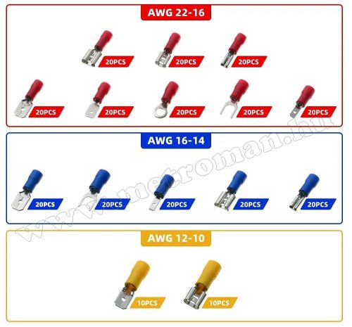Szigetelt kábel saru készlet 280 db-os Krimpelhető