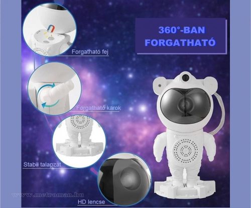 Asztronauta Űrhajós csillagos égbolt Lézer és RGB LED projektor hangulatvilágítás Bluetooth hangszóró M40436RGB