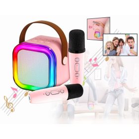   Hordozható vezeték nélküli Bluetooth karaoke hangszóró 2 mikrofonnal M40451PINK