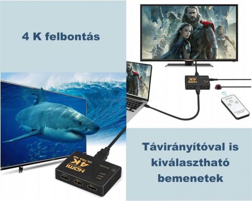 HDMI távirányítós bemenet kiválasztó, HDMI elosztó adapter, M4KHDMI3X