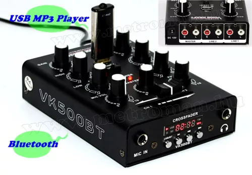 Audió 2 csatornás Karaoke Keverőpult USB MP3 és Bluetooth zenelejátszóval VK500BT