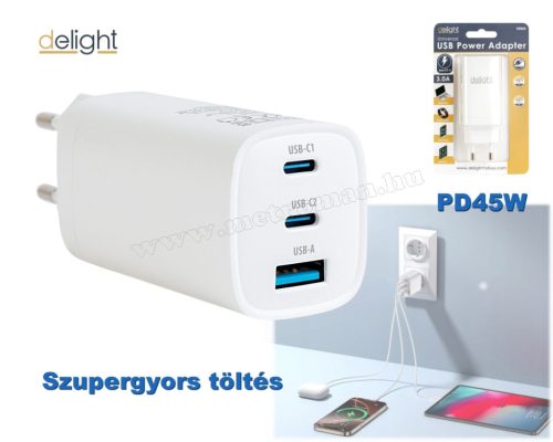 USB - USB-C hálózati töltő adapter PD45W gyorstöltéssel M55060